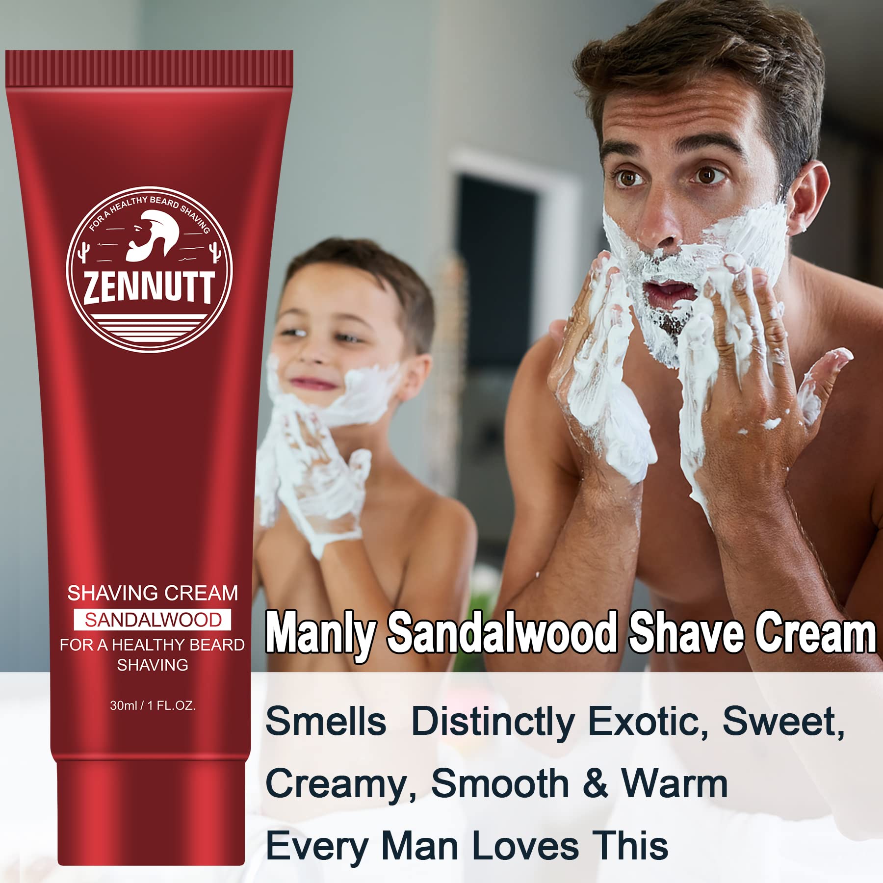 Crème de rasage ZENNUTT sans parfum, texture douce qui convient en toute circonstance