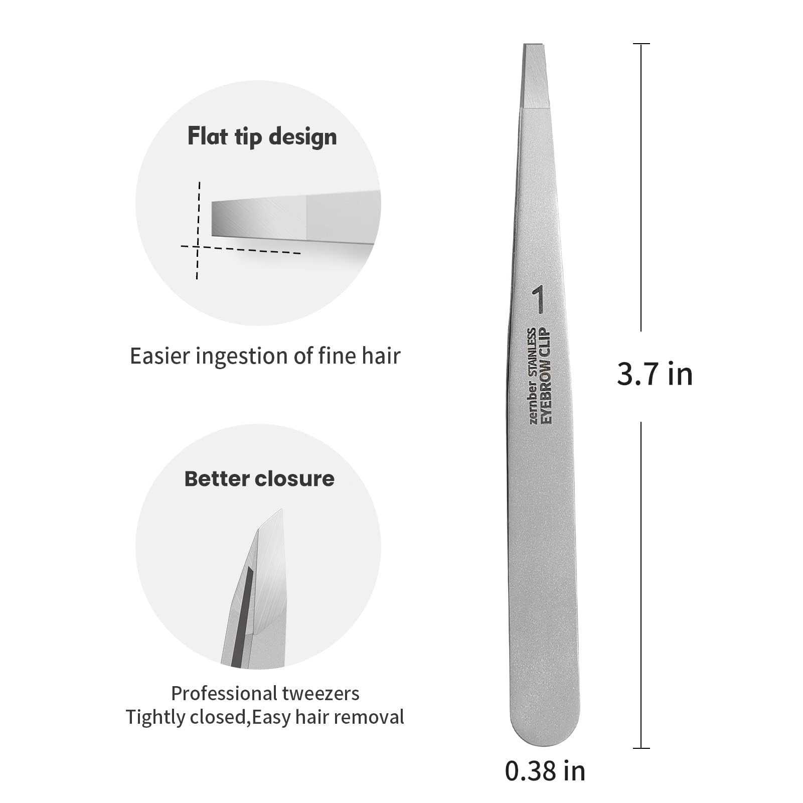 ZERNBER pinces-sourcils plat en acier inoxydable, durabilité et hygiène facilitées