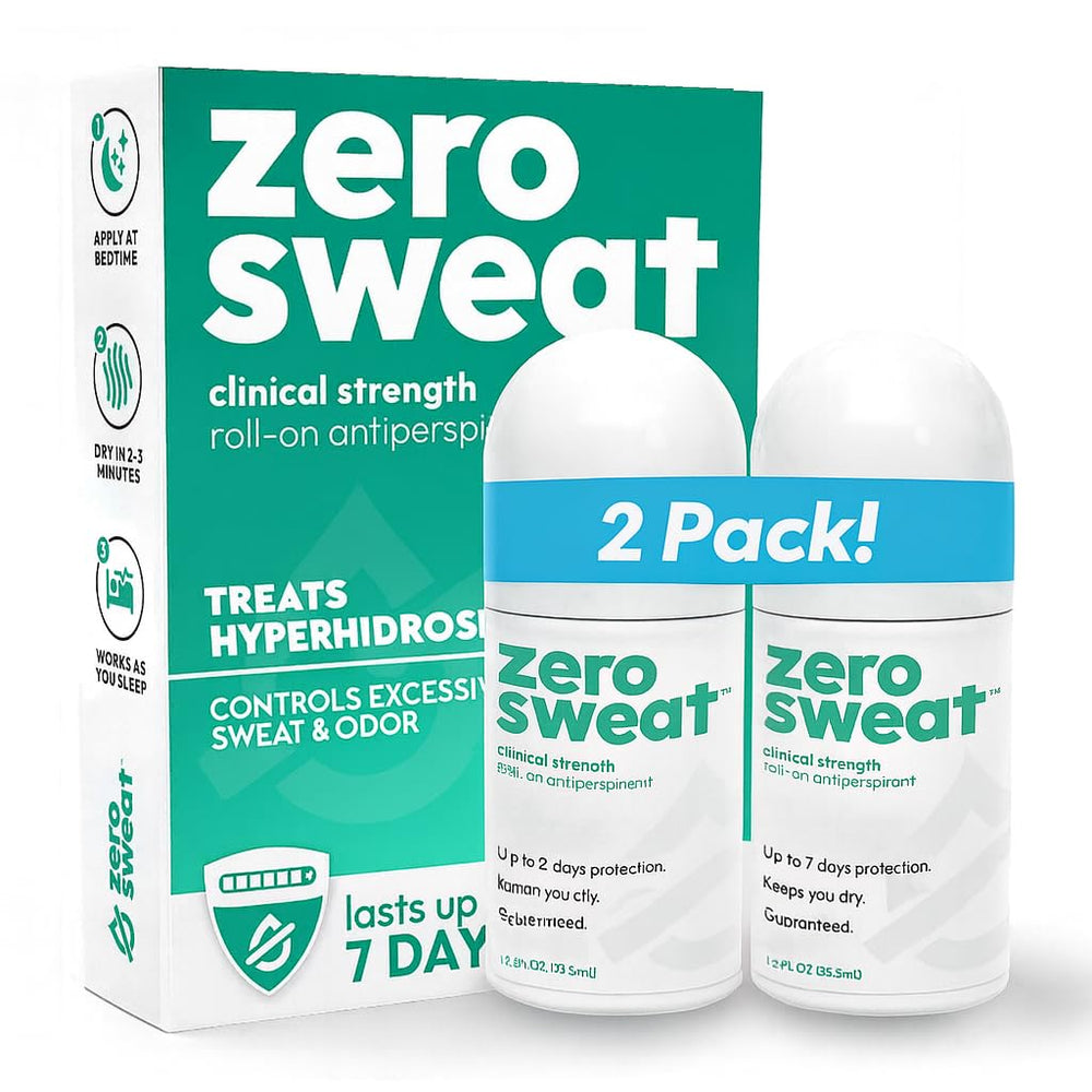 ZeroSweat Antiperspirant Déodorant, bouteille design, offre une protection durable contre la transpiration.