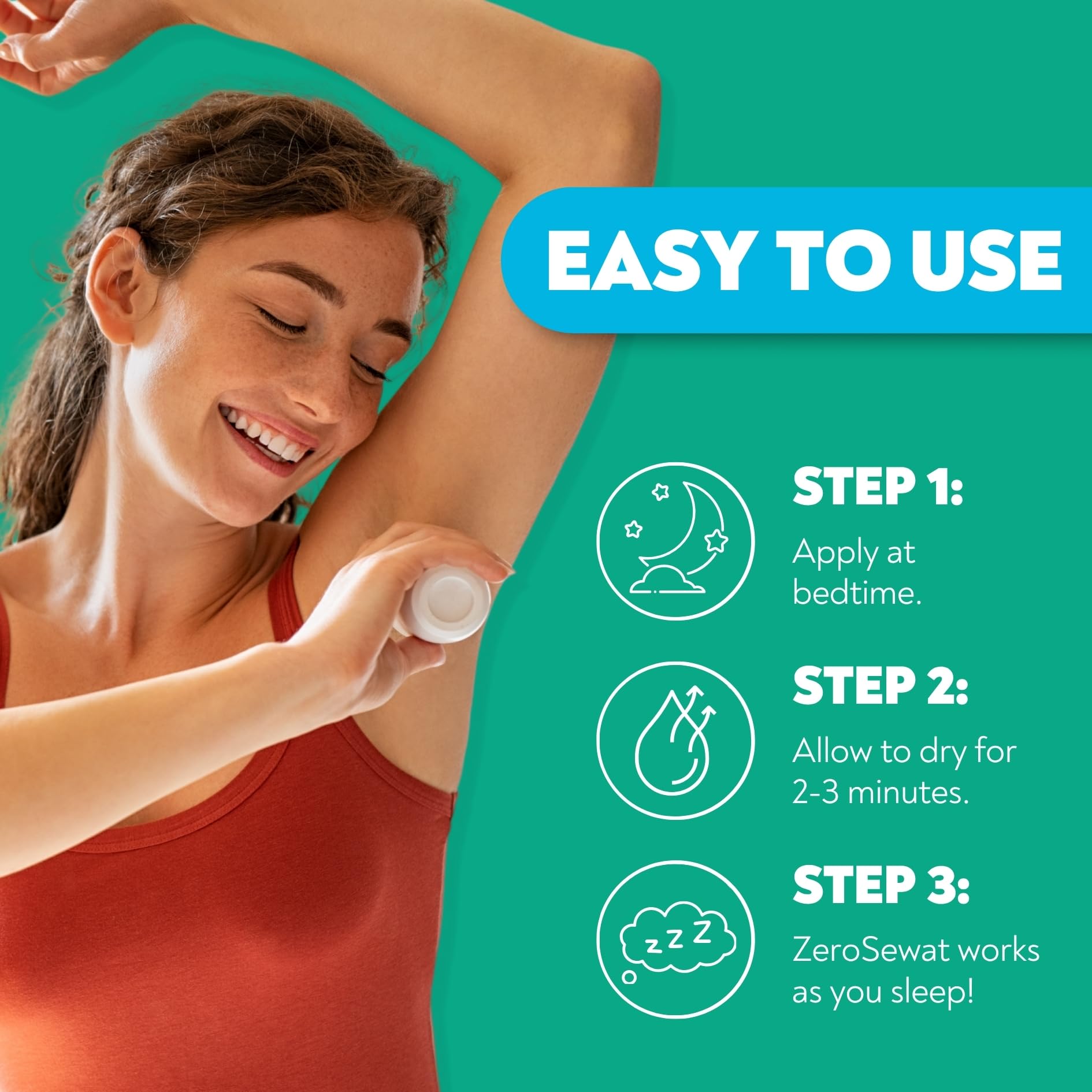 ZeroSweat Antiperspirant Déodorant, dosage puissant, protection quotidienne renforcée.