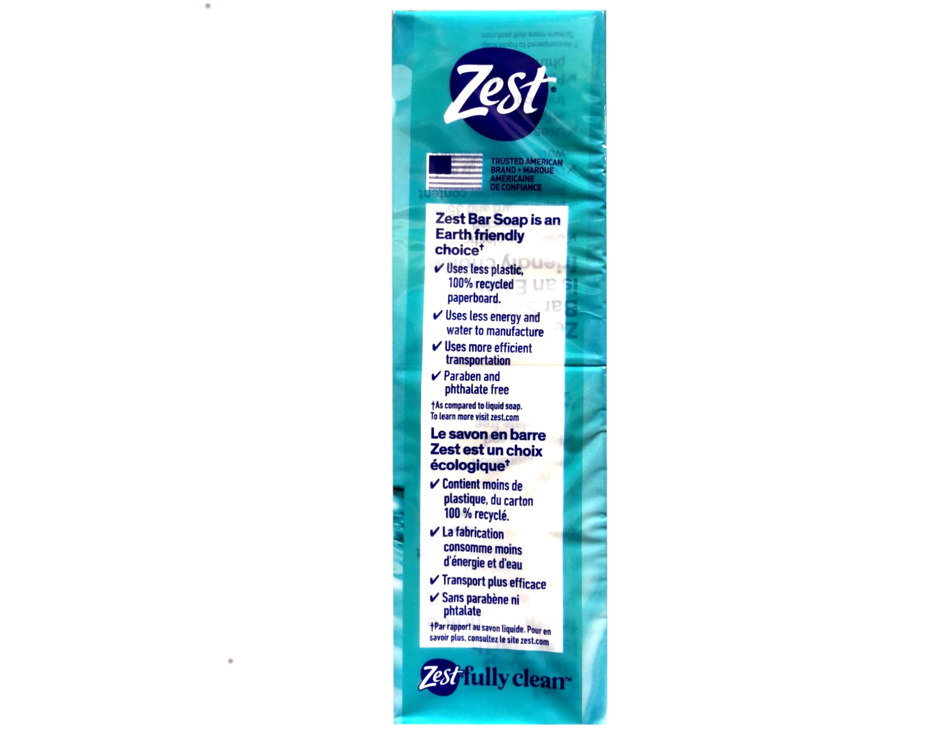 Savon Zest Aqua Bar, utilisation polyvalente pour corps et mains.