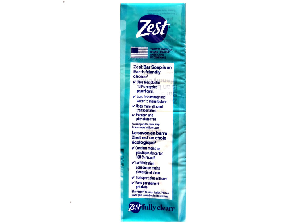 Savon Zest Aqua Bar, utilisation polyvalente pour corps et mains.