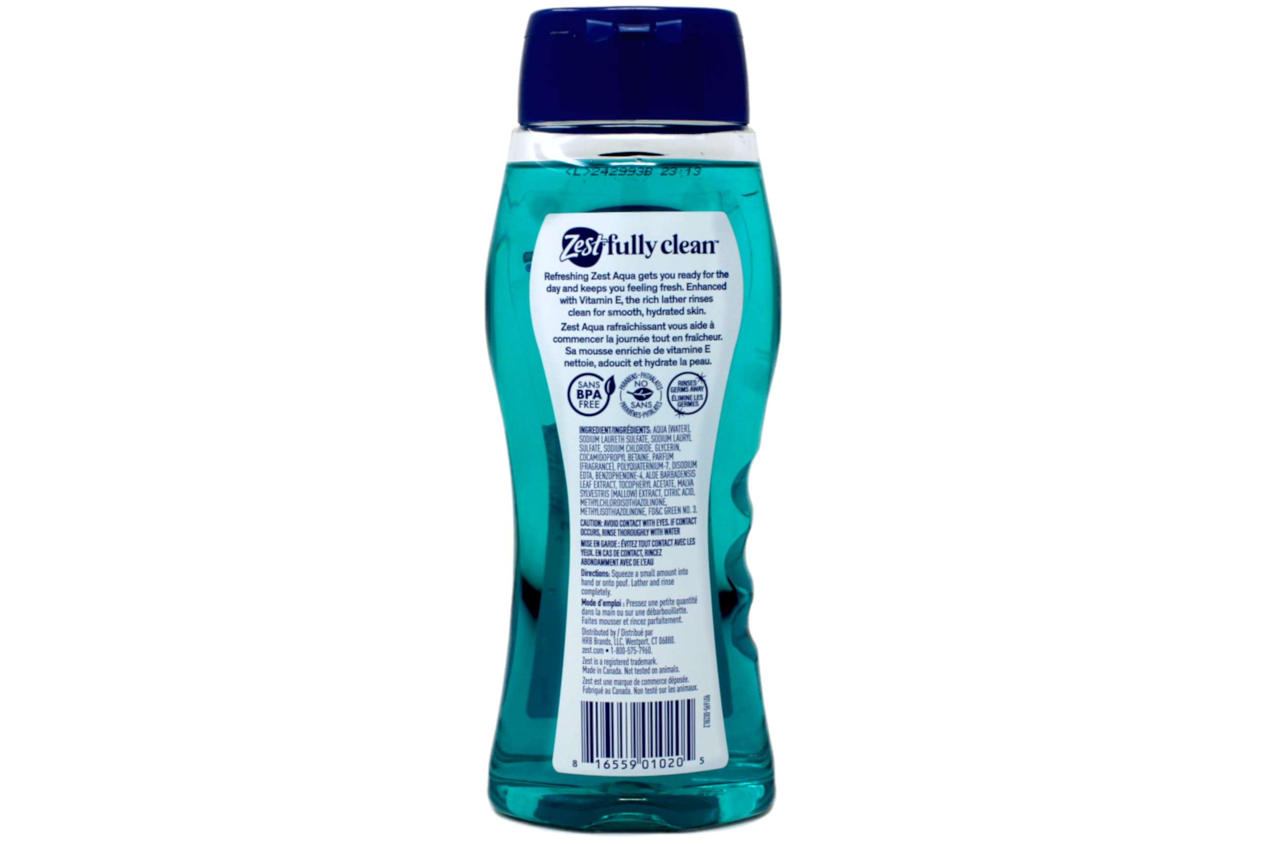 Zest Aqua Gel Douche vitamine E indique soin nourrissant.
