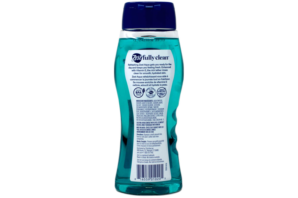 Zest Aqua Gel Douche vitamine E indique soin nourrissant.