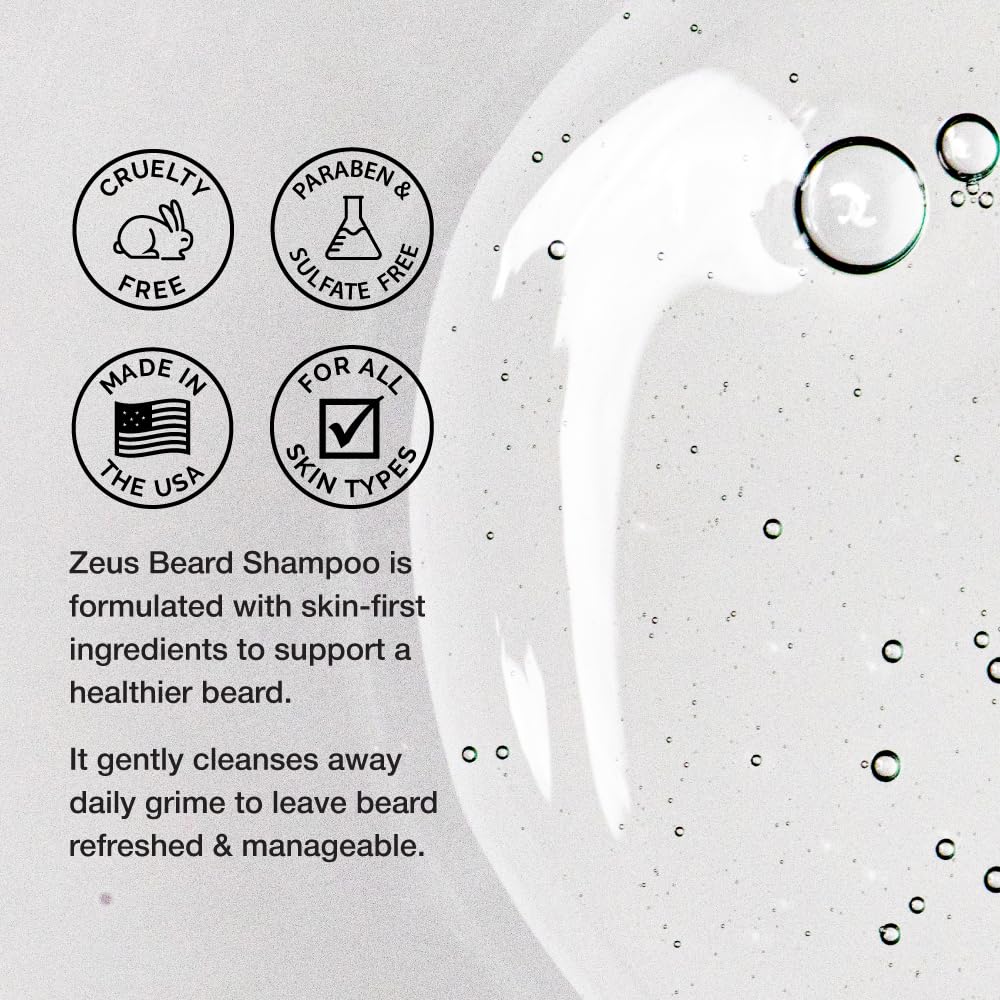 ZEUS Shampoing Barbe: thé vert et camomille apaisent et équilibrent la peau.