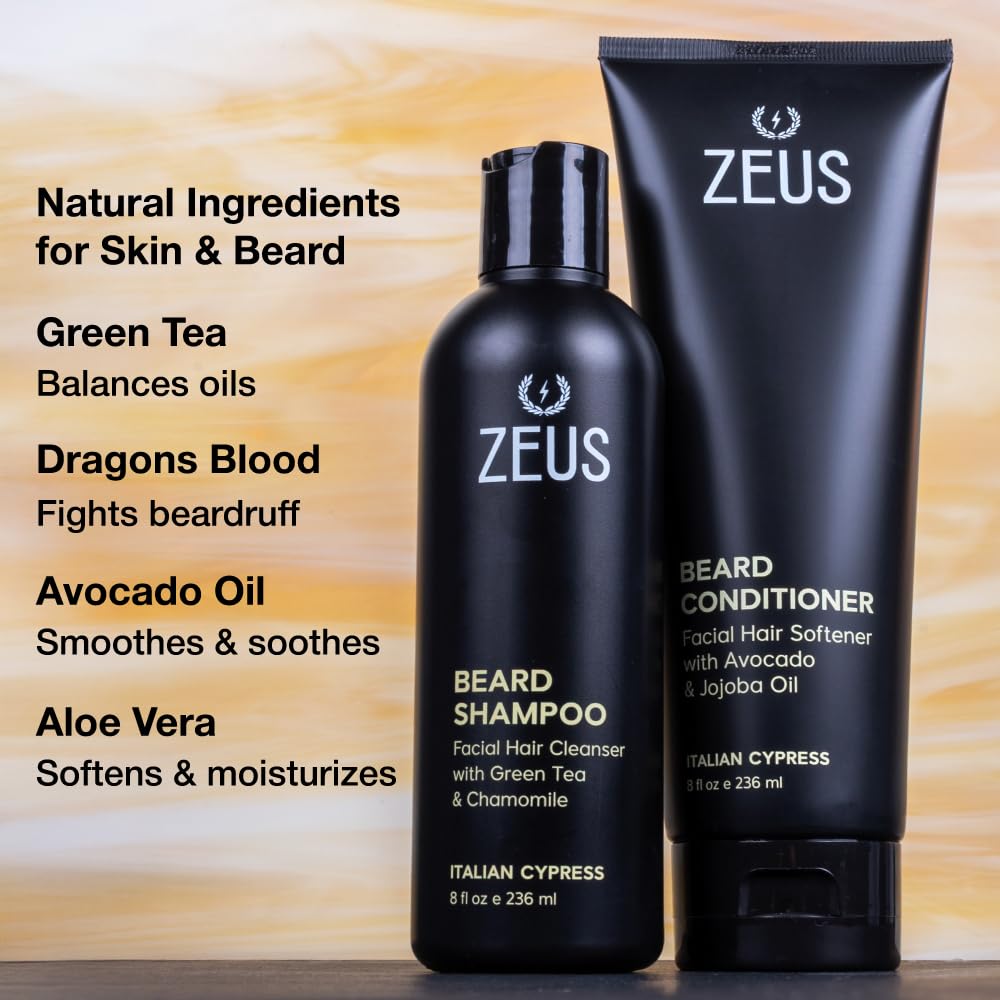 ZEUS Conditionneur barbe - bouteille 8oz, hydratation et lissage des poils.