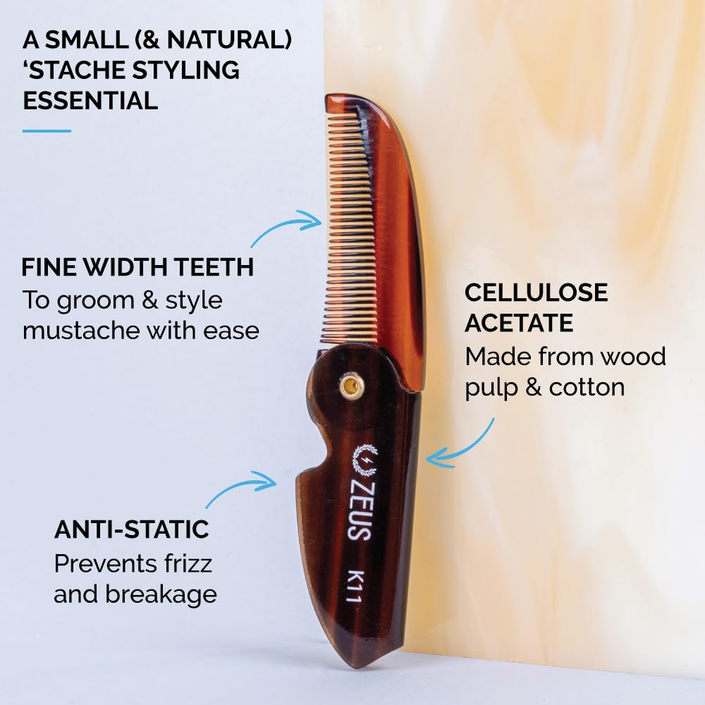 ZEUS dents fines peigne moustache pour précision sans accrocs