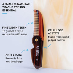 ZEUS dents fines peigne moustache pour précision sans accrocs