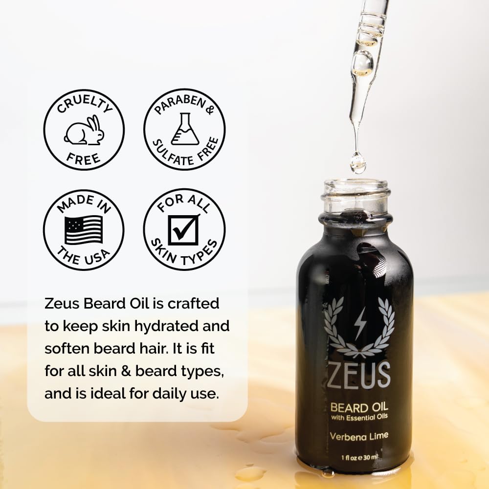ZEUS huile barbe – brillance légère sans résidu gras.