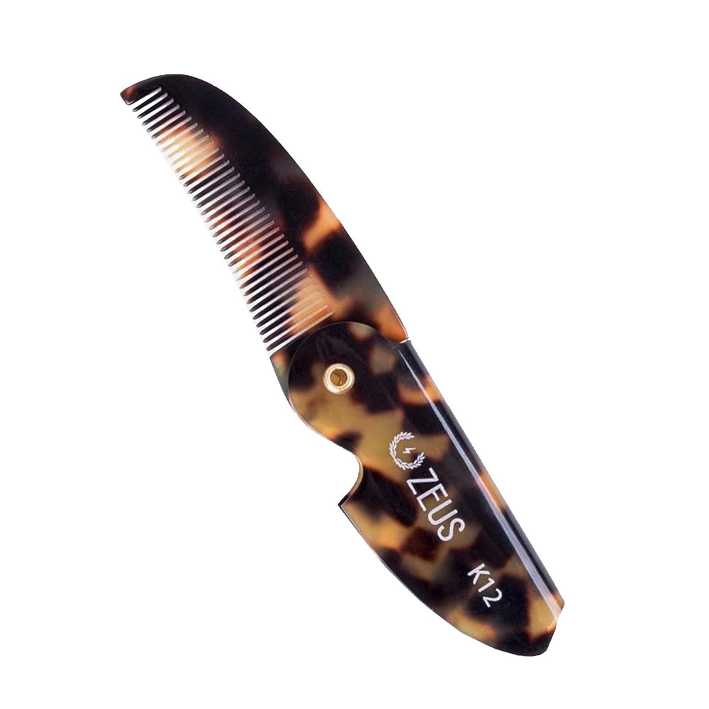ZEUS peigne moustache pliant en écaille de tortue pour grooming discret en voyage
