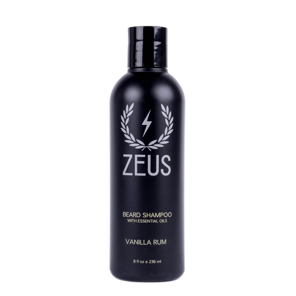 ZEUS Shampoing barbe en bouteille avec Vanille Rhum pour une fraîcheur durable.