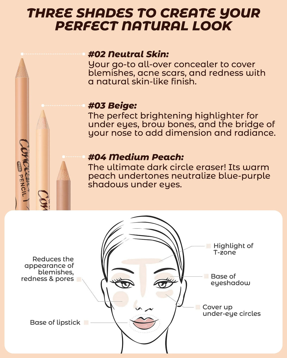 ZEVNI Wonder Concealer teinte-peach-moyen : neutralise les cernes bleutés avec chaleur.