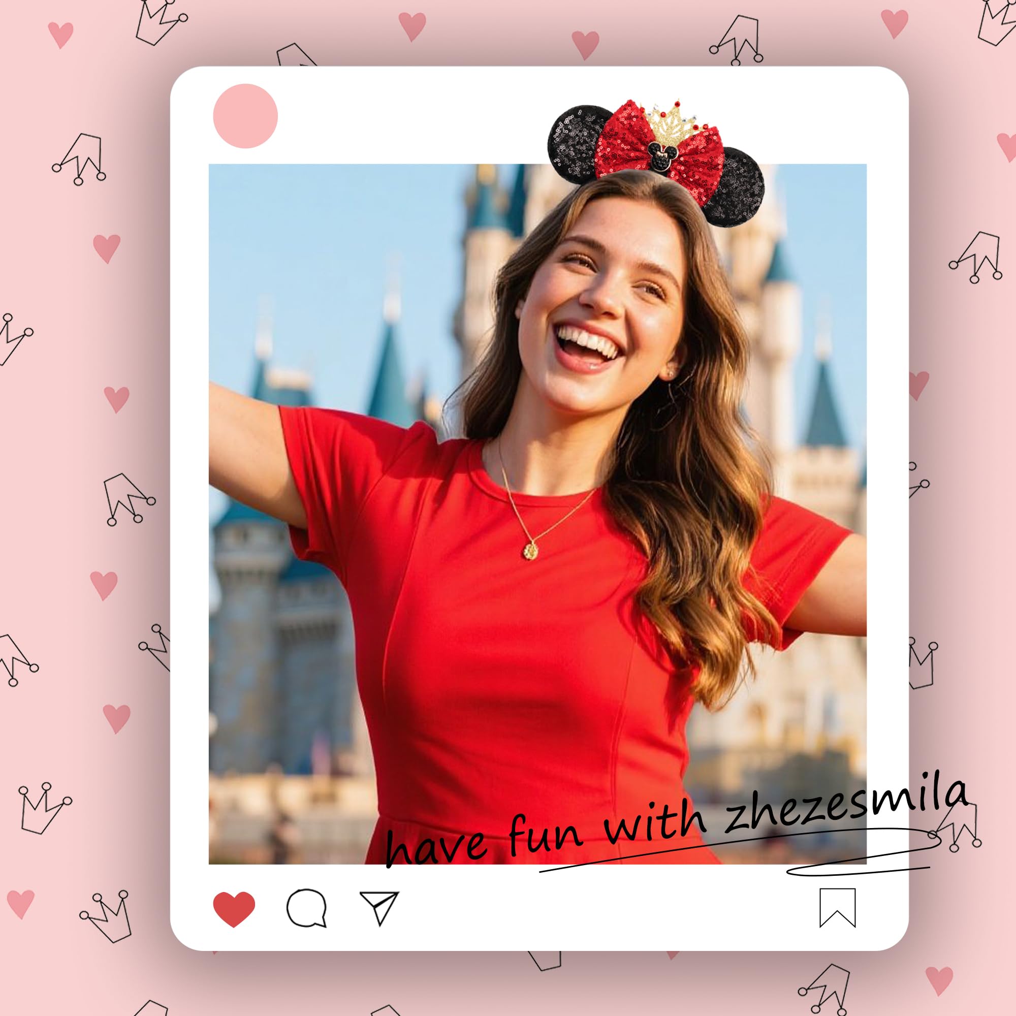 Zhezesmila detail paillettes bandeau oreilles souris, met en valeur les textures brillantes.