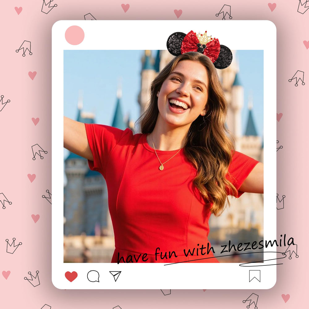 Zhezesmila detail paillettes bandeau oreilles souris, met en valeur les textures brillantes.