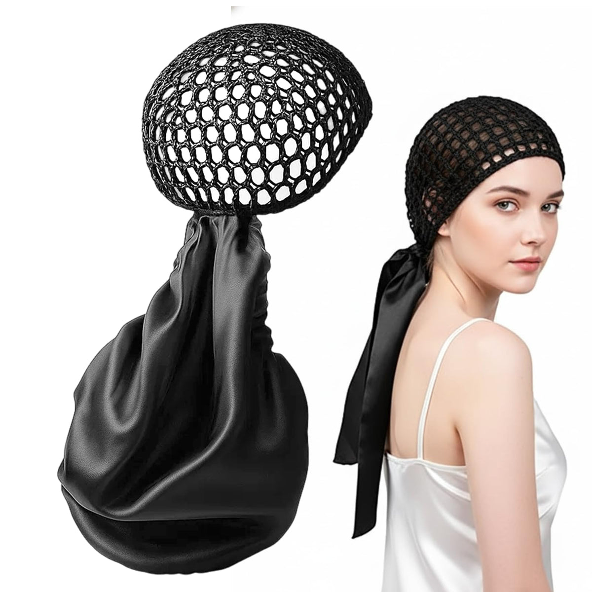 ZHLKHIOP bonnet-filet noir: protège les cheveux et facilite le coiffage.