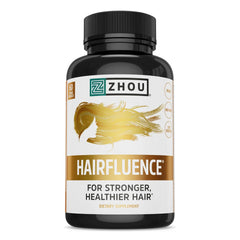 Bouteille Zhou Hairfluence prête à intégrer une routine capillaire saine.