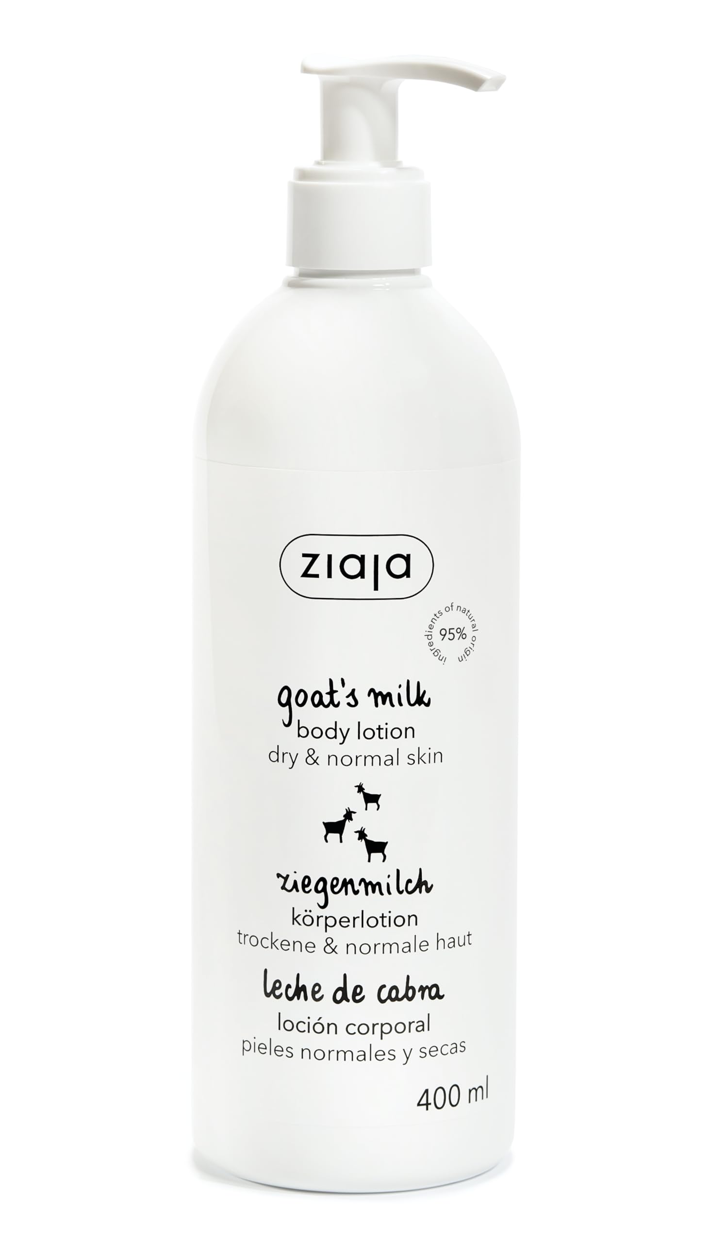 Lait de chèvre Ziaja, bouteille du soin hydratant pour la peau.