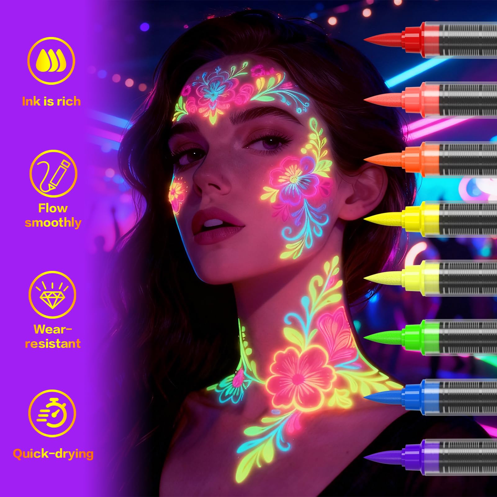 Marqueur zijimyyl orange neon pour la peau, usage rapide et net