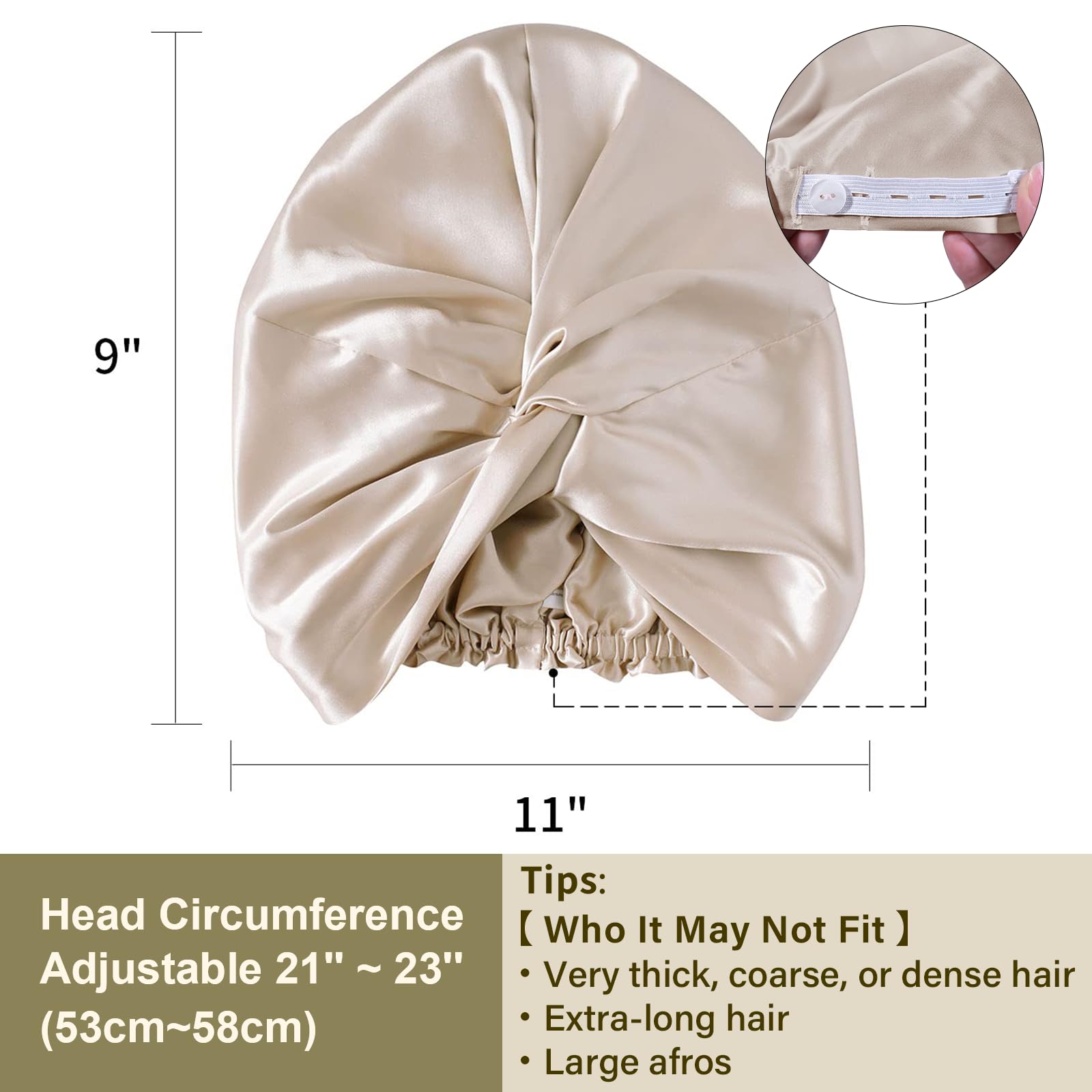 Bonnet ZIMASILK ajustable en élas­tique pour un maintien sûr.