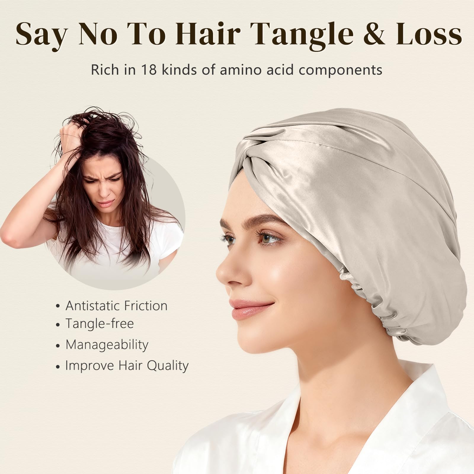 Bonnet ZIMASILK hypoallergène certifié OEKO-TEX pour cuirs sensibles.