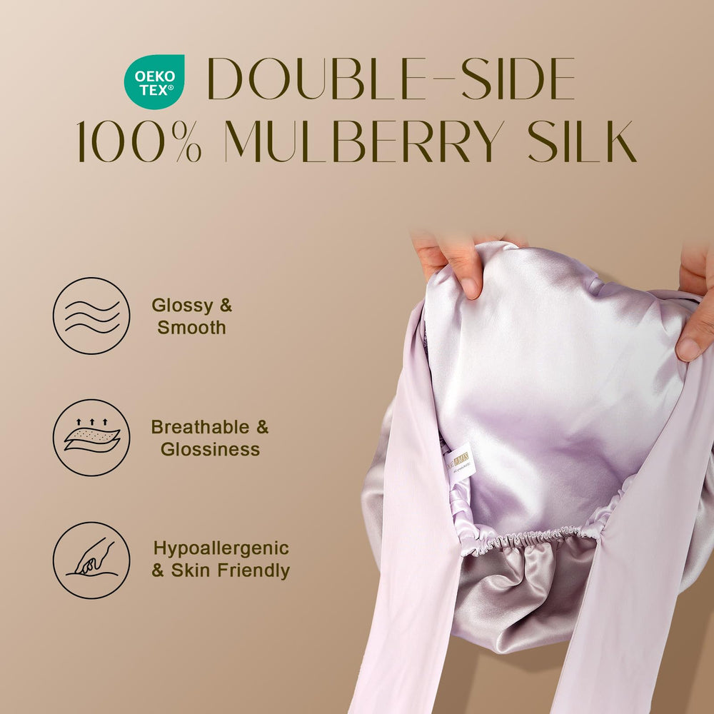 ZIMASILK bonnet Mulberry – gros plan sur texture soyeuse, douceur pour les cheveux.