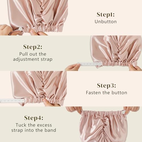 Bonnet ZIMASILK rose utilisé pour dormir, aidant à réduire les frisottis.