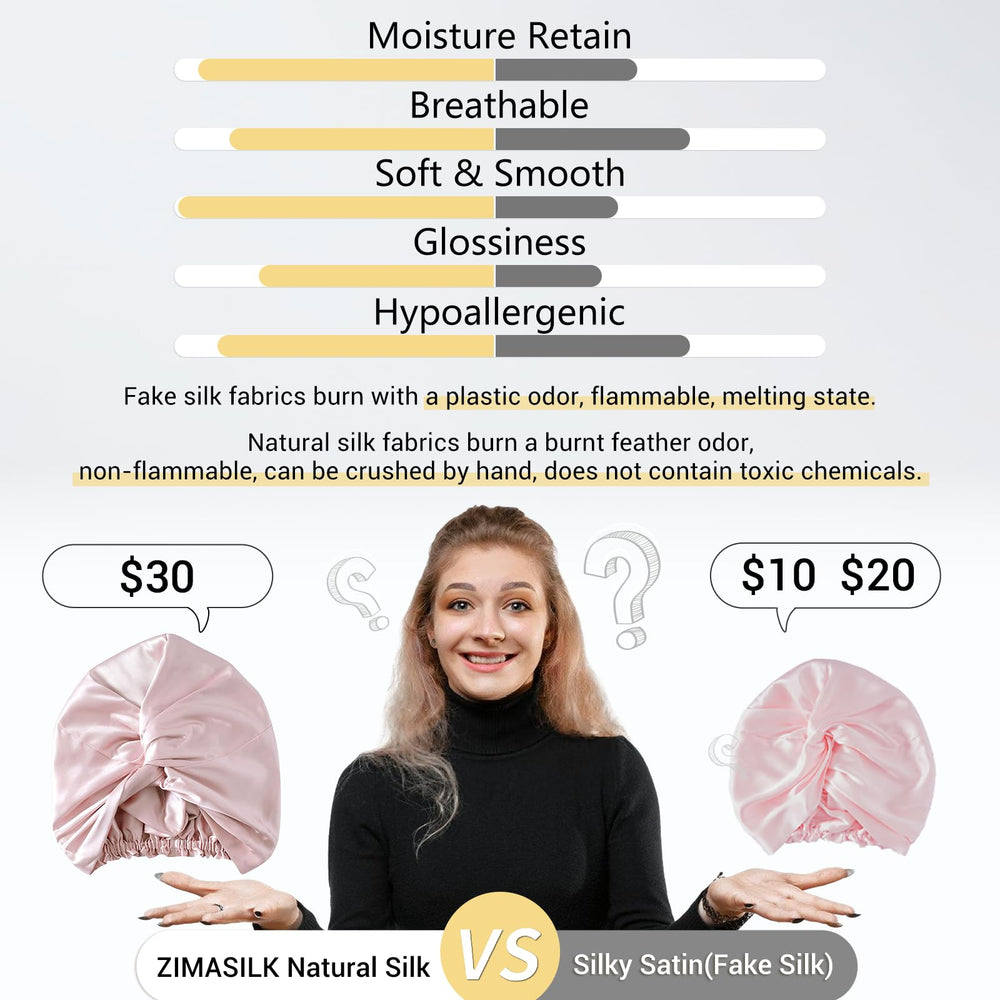 Bonnet ZIMASILK en soie rose, élastique ajustable pour ajustement personnalisé.