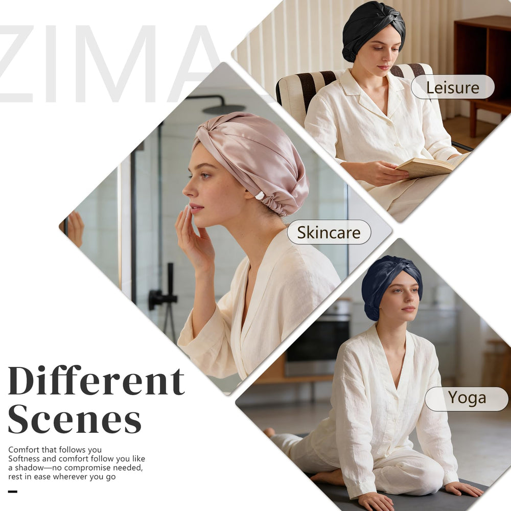 Bonnet ZIMASILK protège les cheveux des frottements nocturnes.