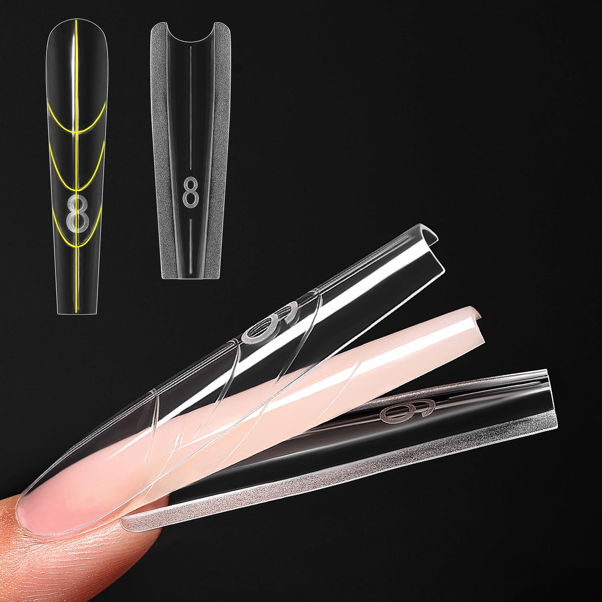Ongles ZIMOOM: formes sandwich haut et bas pour une extension précise.