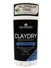 Zion Health ClayDry Bold Charbon Menthe, déodorant stick, fraîcheur durable et neutralisation des odeurs.