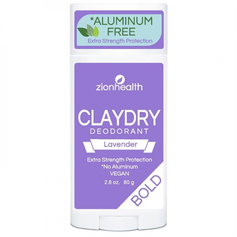ClayDry Lavande de Zion Health, baton, déodorant végan offrant fraîcheur durable et douceur pour la peau sensible.