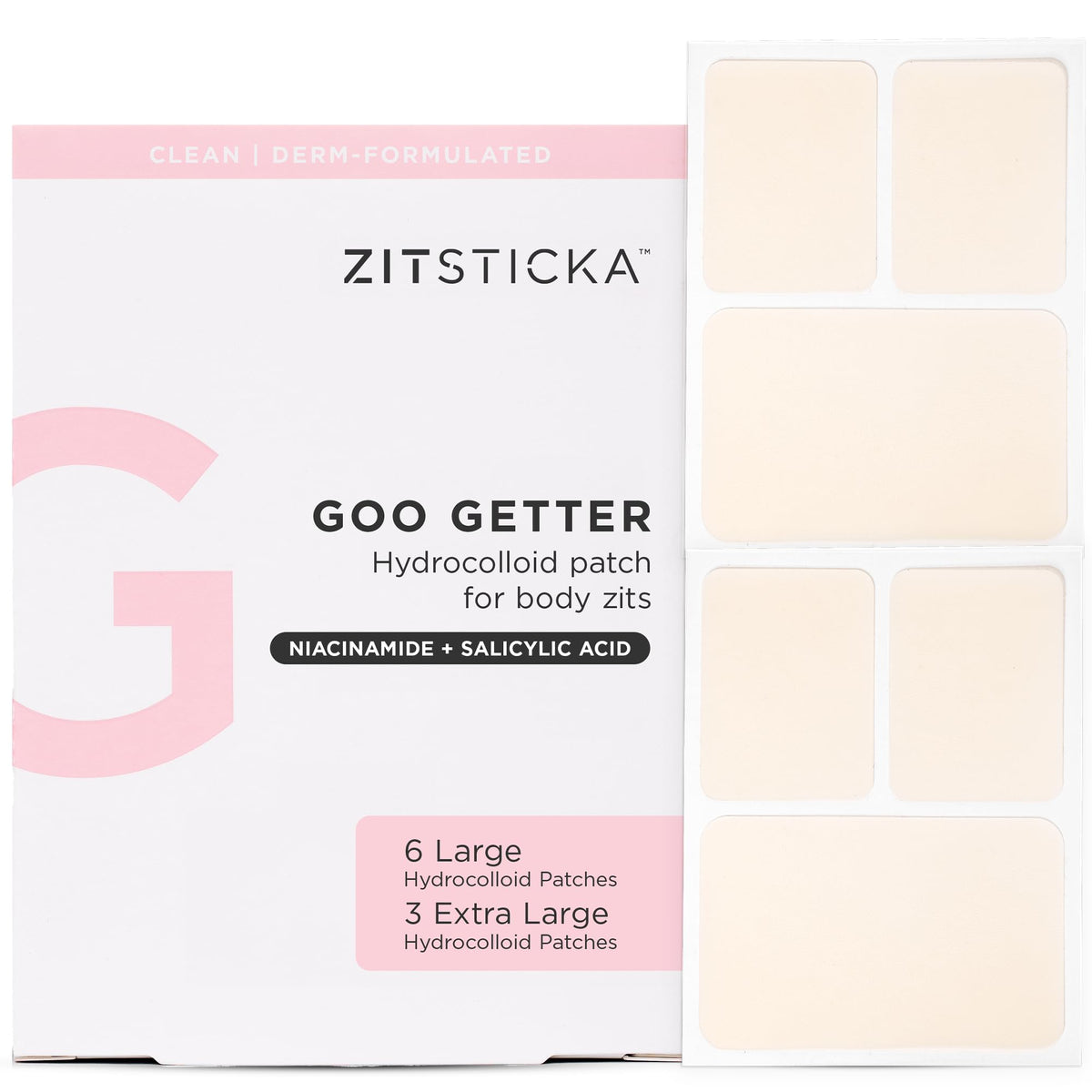 ZitSticka Goo Getter patch sur le corps couvrant un bouton et protégeant la zone.
