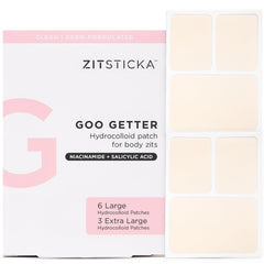 ZitSticka Goo Getter patch sur le corps couvrant un bouton et protégeant la zone.