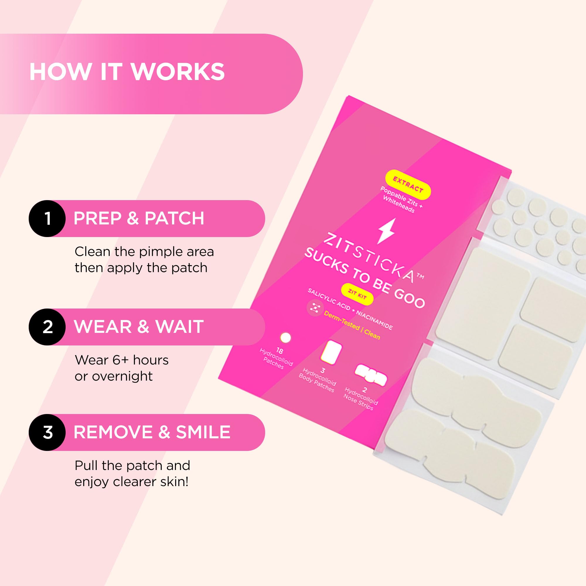 Patch hydrocolloïde ZitSticka enrichi d’acide salicylique et niacinamide pour calmer la peau.