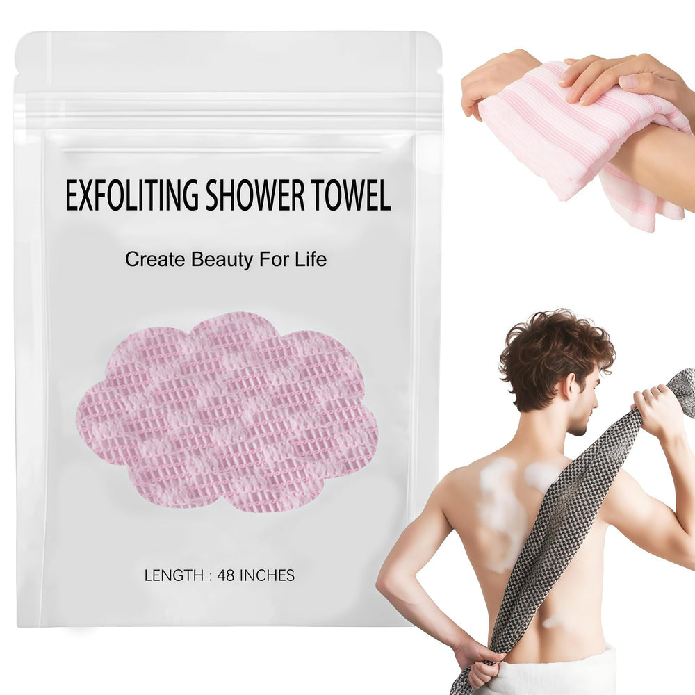 ZIVWAGX exfoliating shower towel two-sides for gentle cleansing and deeper exfoliation.