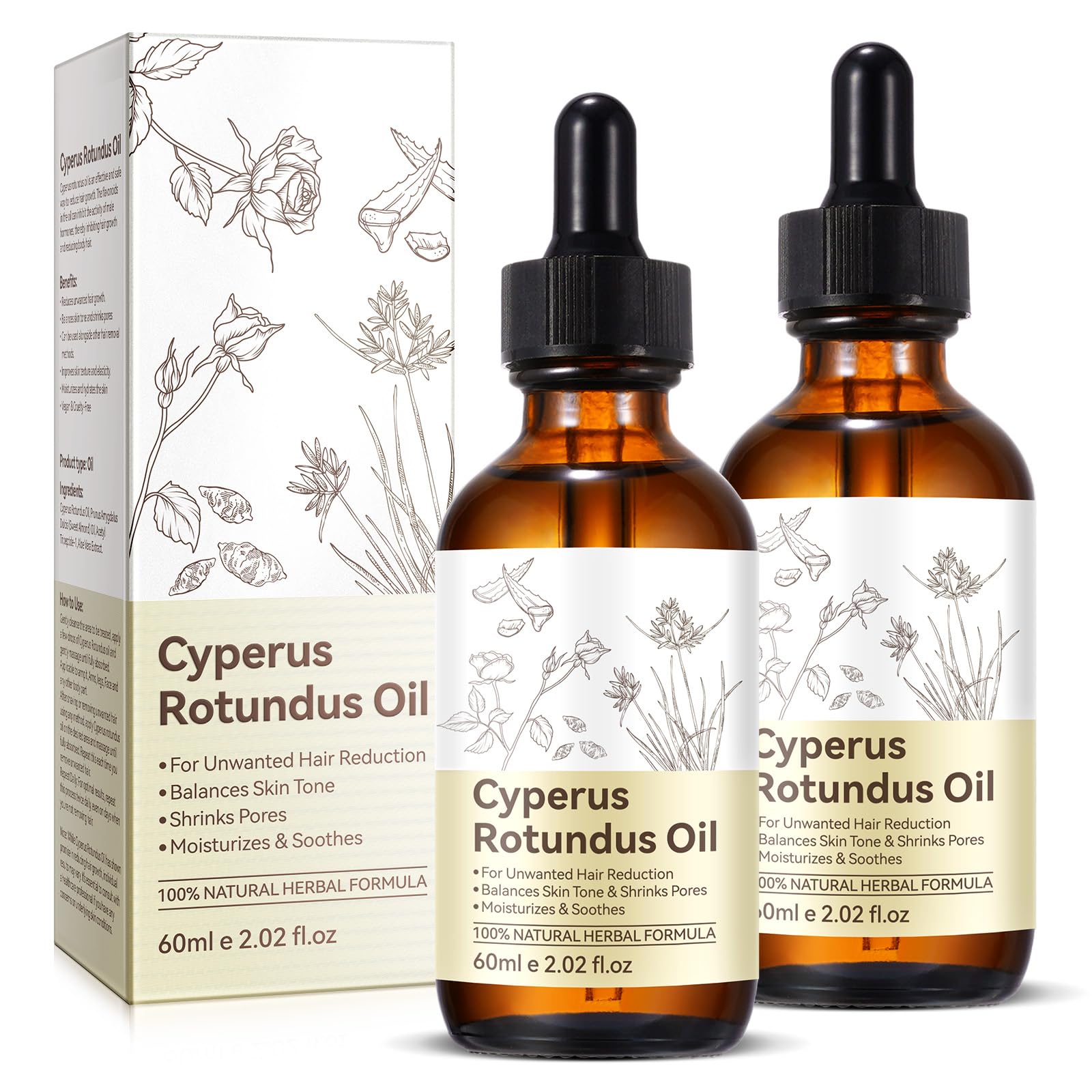 Huile Cyperus Rotundus ZIXAOK, deux flacons, pratique et économique pour une peau hydratée