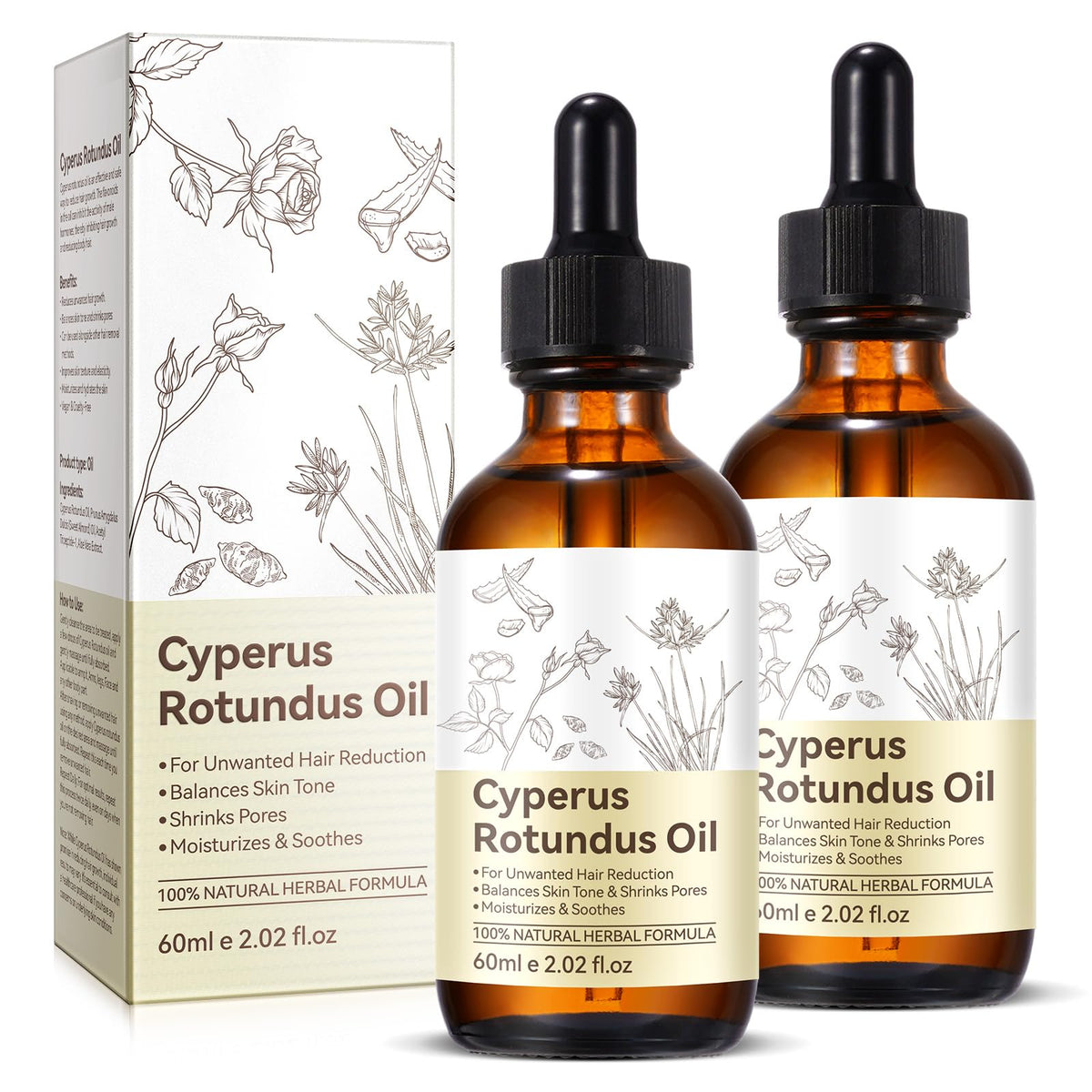 Huile Cyperus Rotundus ZIXAOK, deux flacons, pratique et économique pour une peau hydratée