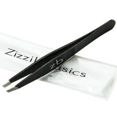 Pinces Zizzili Basics en acier chirurgical noir avec pointe inclinée pour précision accrue.