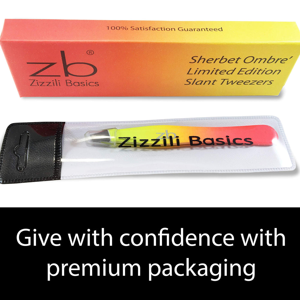 Pinces Sherbet Ombre Zizzili Basics, prise précise et confort pour une épilation maîtrisée.