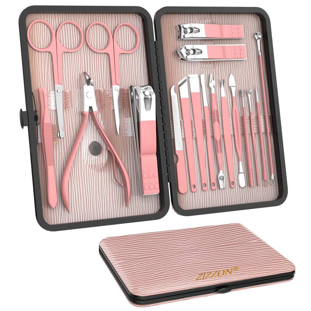 Kit ZIZZON avec étui en cuir rose, rangement élégant et pratique.