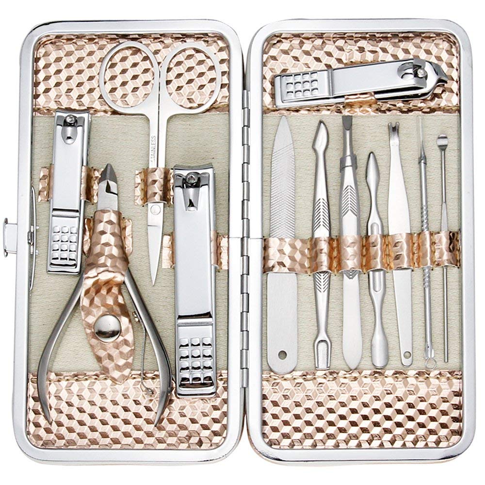 ZIZZON kit-manucure rose-or etui : rangement sûr pour vos outils.