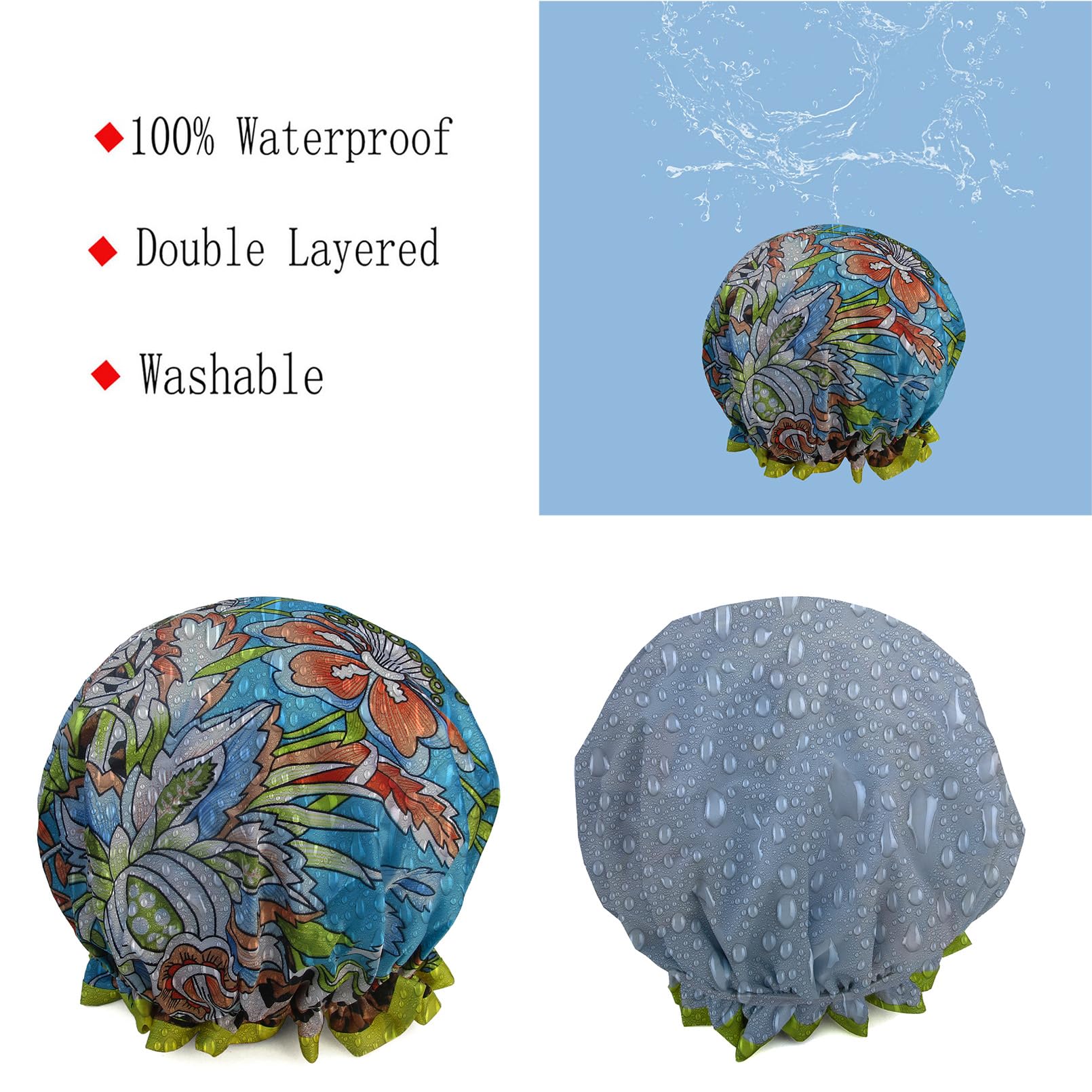 Bonnet de douche double couche imperméable protège les cheveux pendant la douche