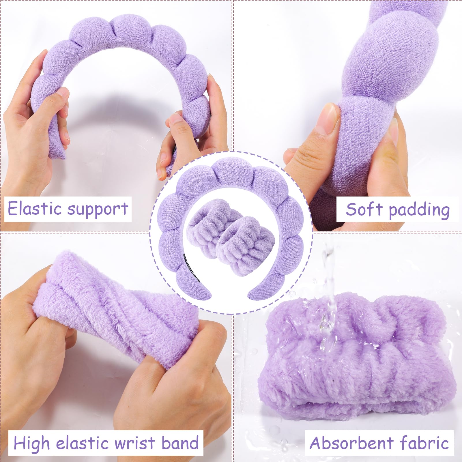 Bandeau spa Zkptops violet design nuage, style ludique et ajustement stable