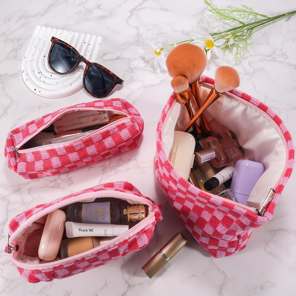 Trousse ZLFSRQ à carreaux ouverte, rangement pratique en voyage.