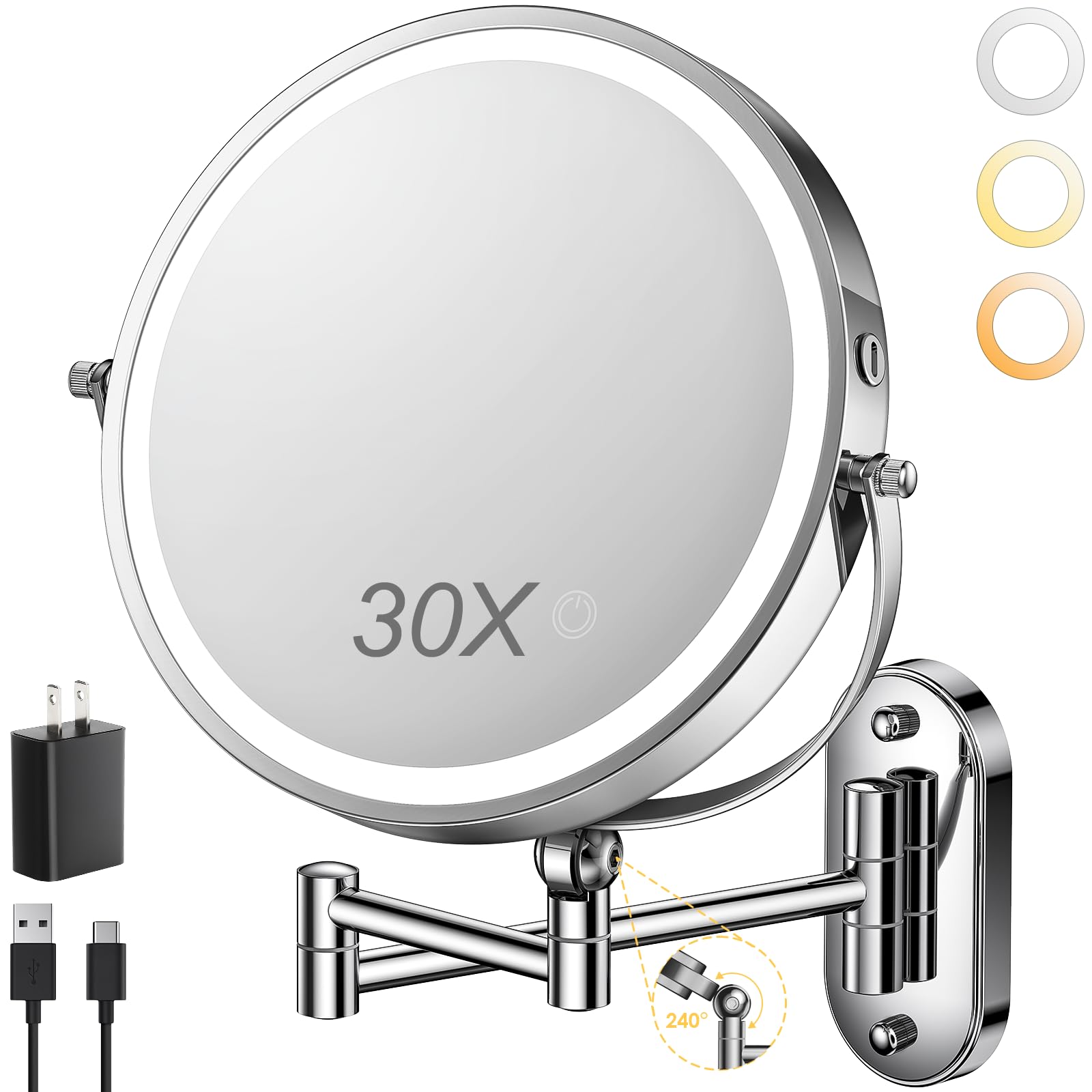 Miroir ZLOKLA 9 po en installation murale, pratique pour le maquillage précis.