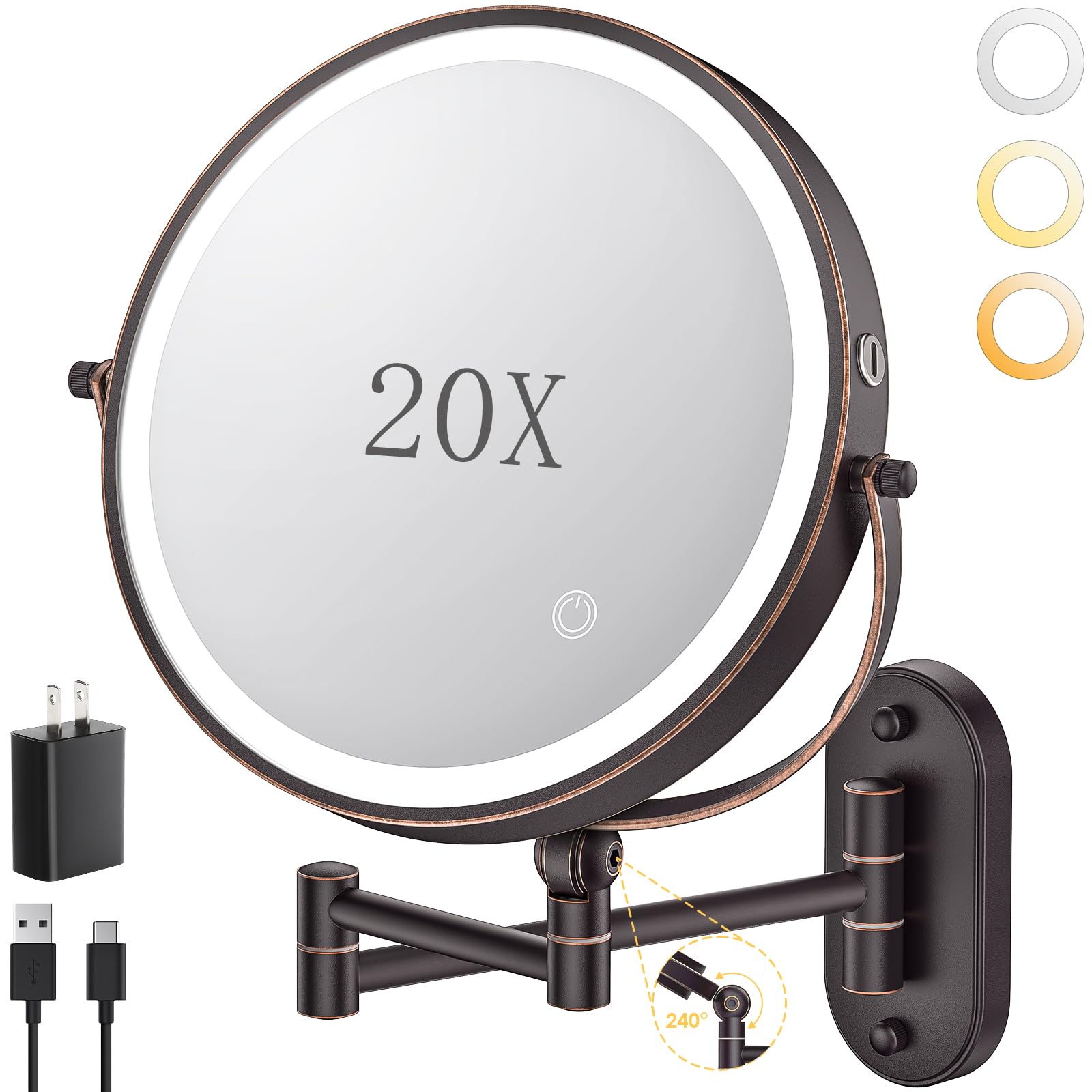 Miroir de maquillage mural ZLOKLA avec lumière intégrée, usage quotidien pratique