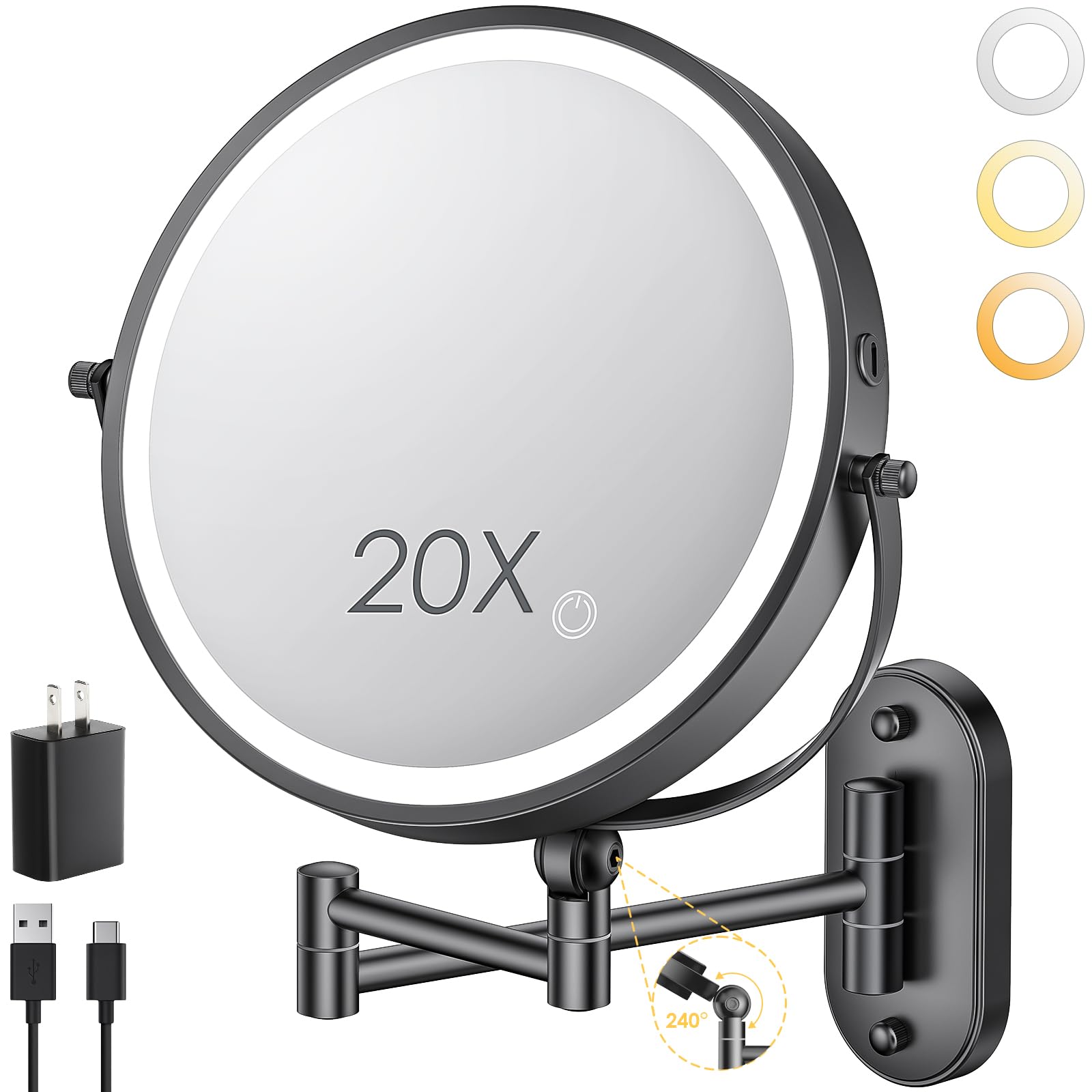 Miroir ZLOKLA de maquillage murale 9 pouces avec lumière pour précision