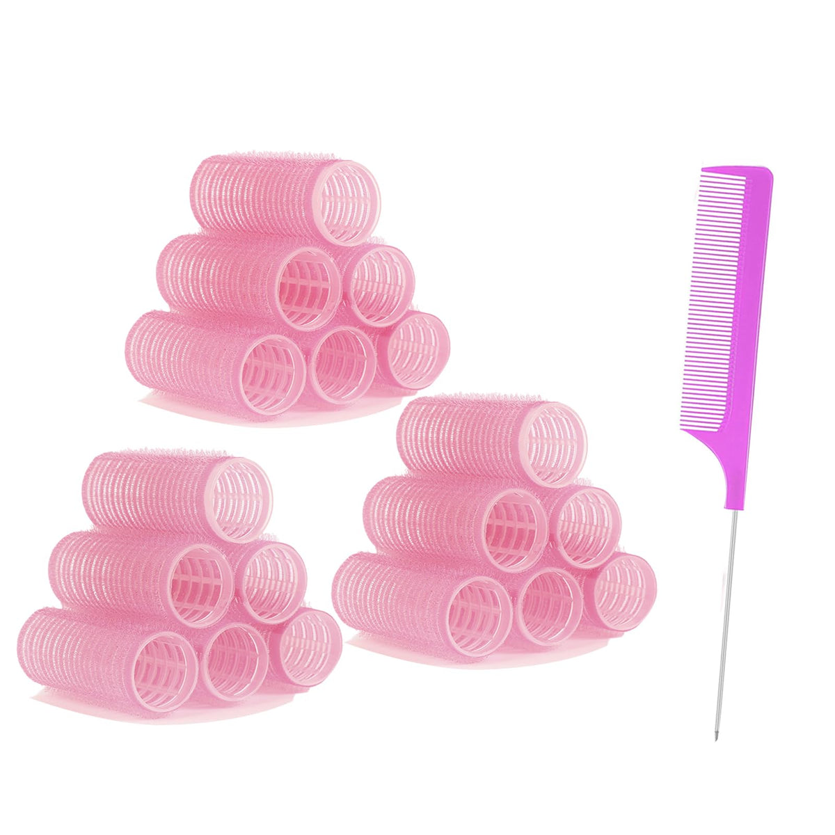 Rouleaux ZMD 18 pièces roses dans emballage, parfait pour commencer une coiffure sans chaleur.