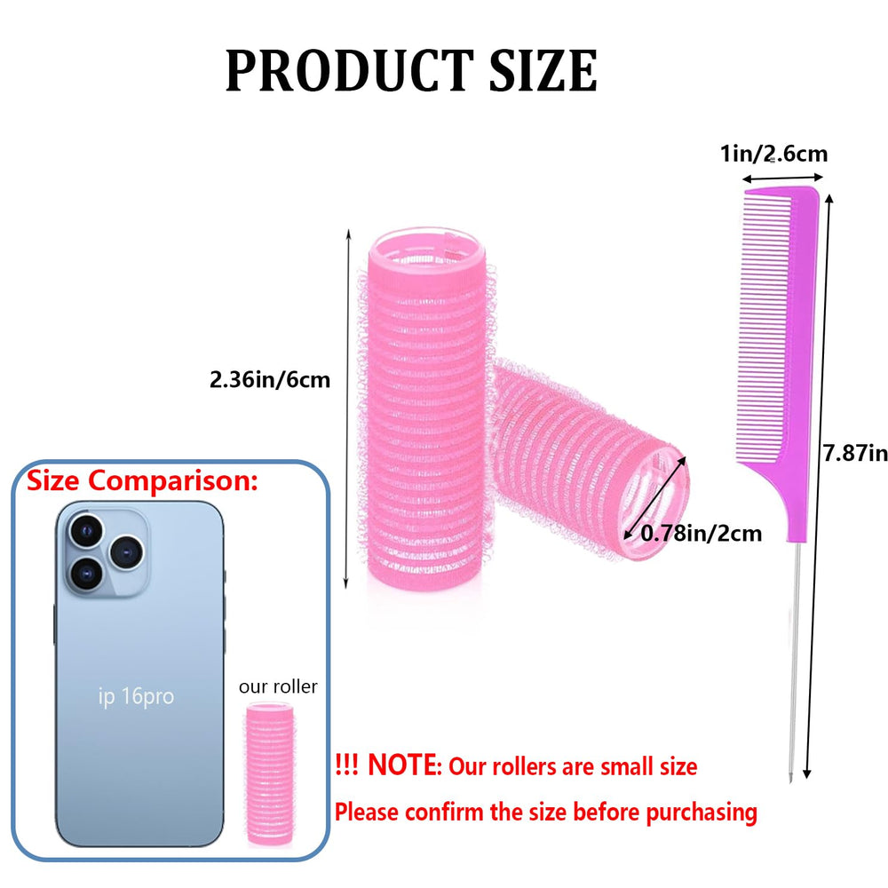 Rouleaux ZMD petits et roses avec peigne à queue-de-ratte inclus pour coiffage pratique.