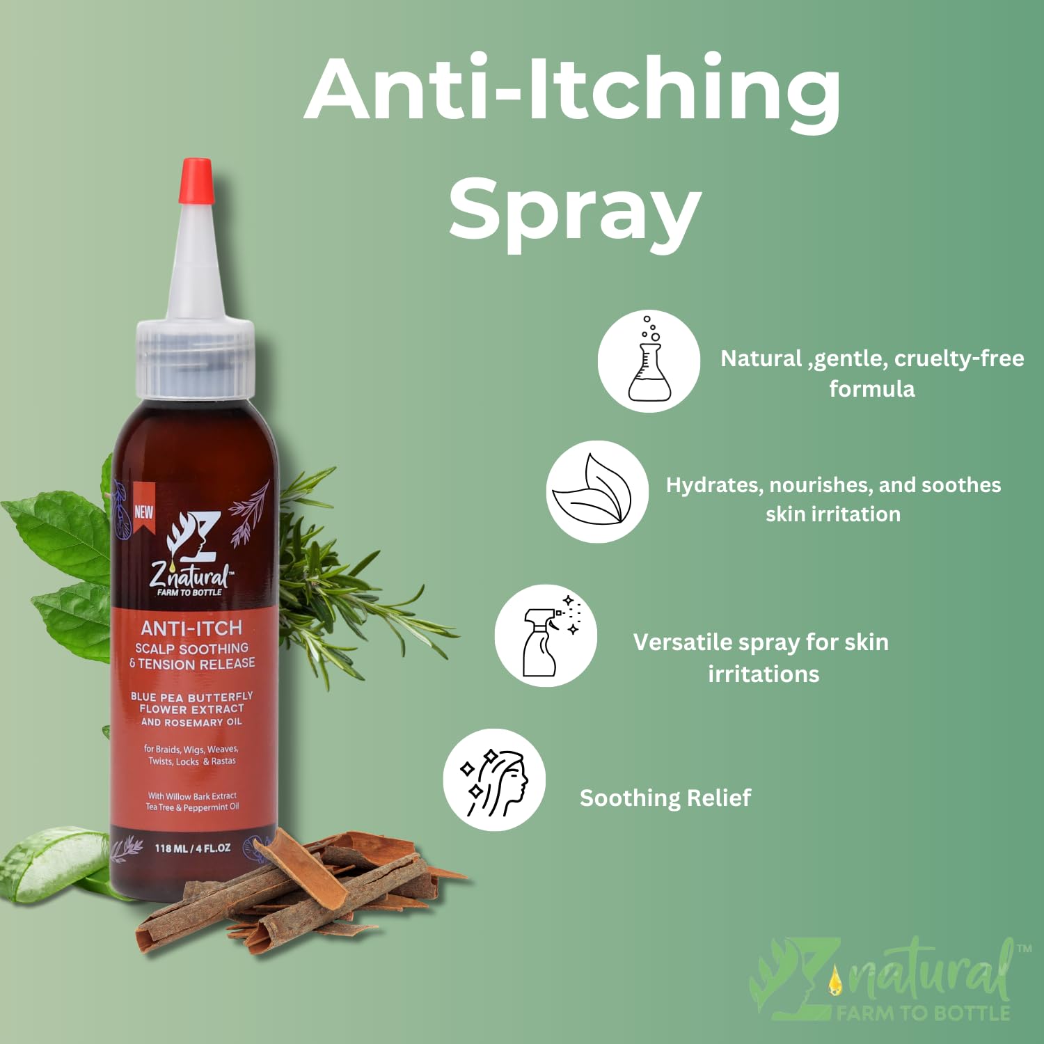 Huile Z’natural anti-demangeaisons pour cuir chevelu irrité, soulagement ciblé.